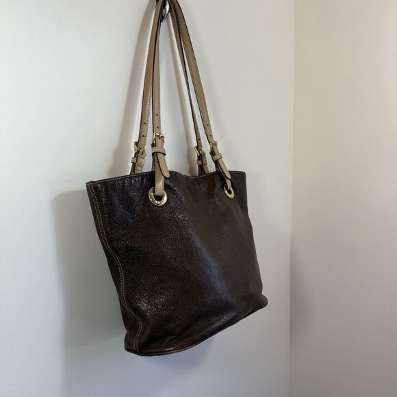 Michael Kors Metallic Bronze Brown Leather Tote Shoulder Handbag Purse - Picture 6 of 16